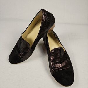 Kudeta Leather Loafers Handcrafted Italian Designer Size 40 Sparkle Suede Heel